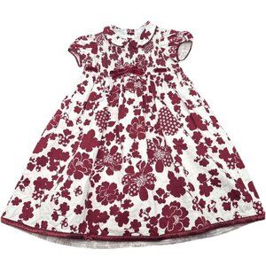 Trish Scully Child Burgundy Floral Velvet Bow/Trim Smocked Lined Dress Sz 5